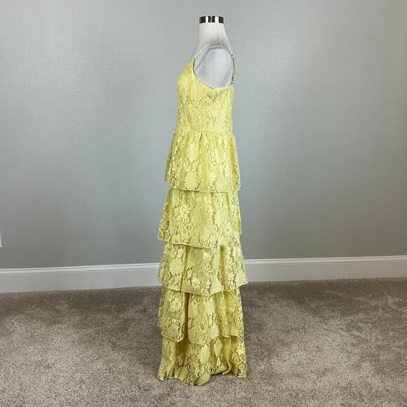 Colorful Yellow Lace Evening Gown Size 10 LAUNDRY Sleeveless Tiered Skirt Formal - Picture 5 of 13